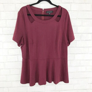 Eloquii Maroon Peplum Cutout Blouse Women's Plus Size Size 20